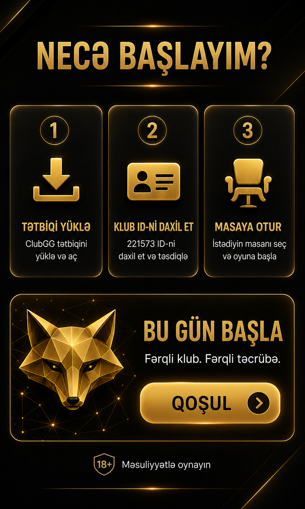 Tətbiqi yüklə, klub ID-ni daxil et və masaya otur